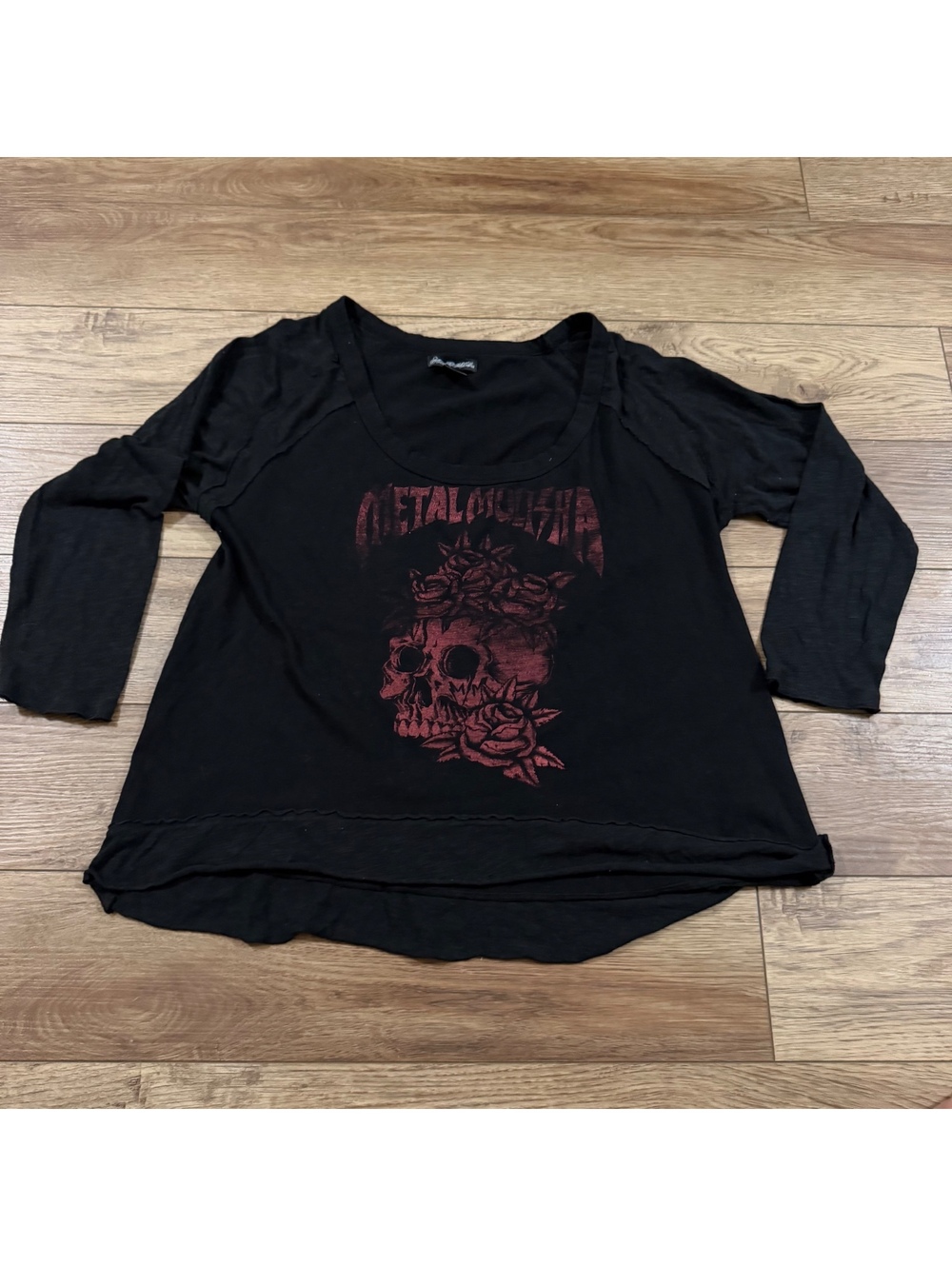 Vtg Metal Mulisha Y2K Skull Rose Long Sleeve Top L